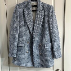 Zara Blue Tweed Blazer